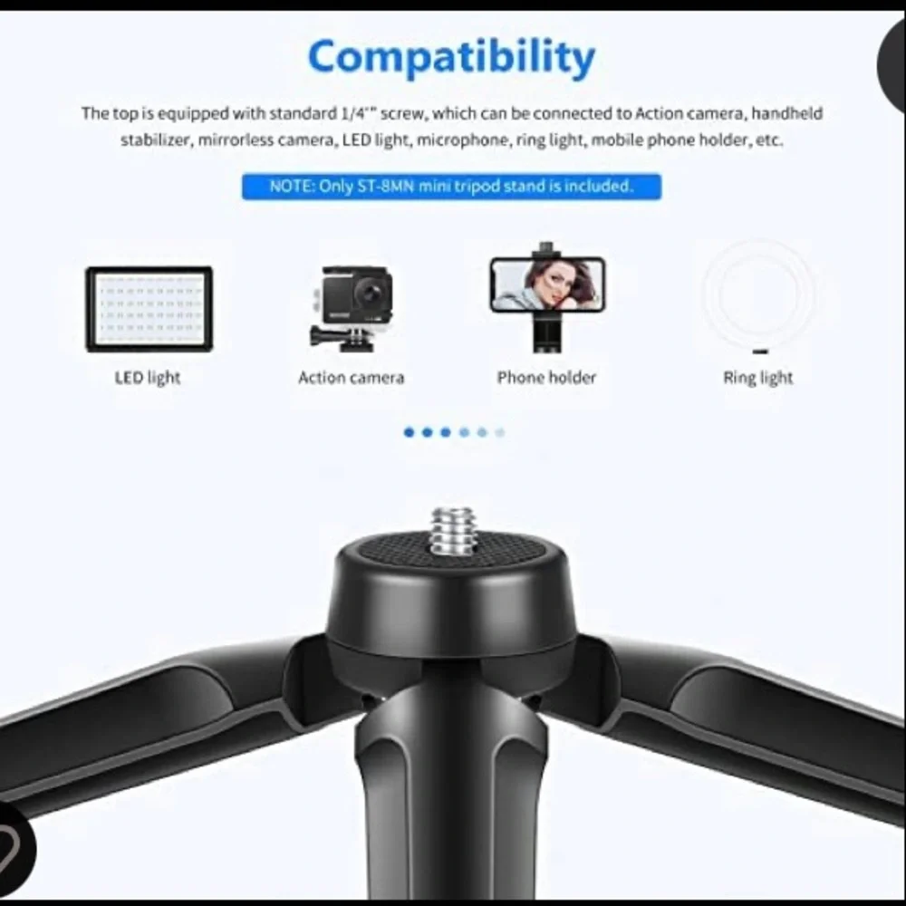 NWT Mini tabletop tripod hand grip pocket size foldable stand with 1/4” screw
